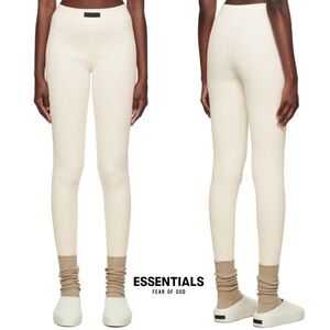 NWT Fear of God ESSENTIALS Off White Patch Leggings XS Ivory Ribbed Knit Pants